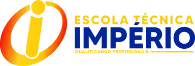 Logo da escola técnica, letra i com um circulo em volta nas cores amarelas e vermelhas